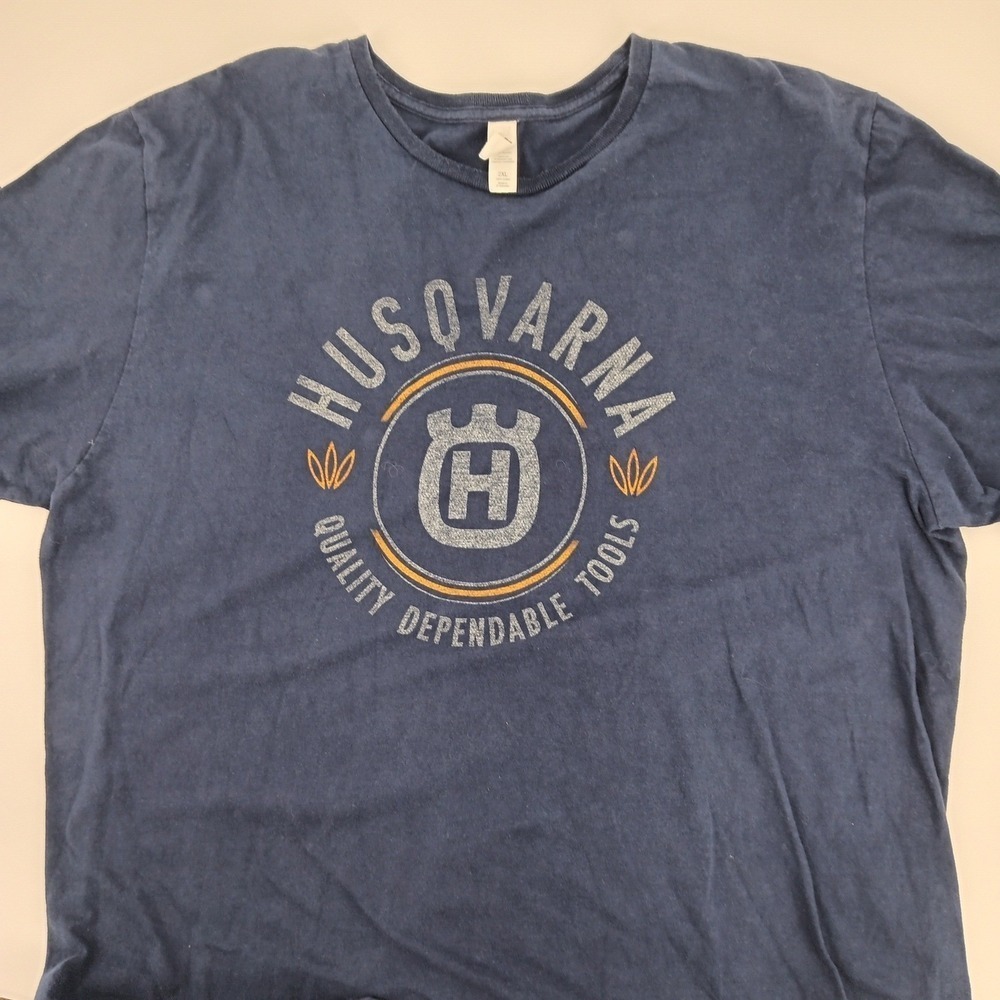 Husqvarna Quality Dependable Tools Graphic T-Shirt Mens 2XL Navy Blue Cotton Tee